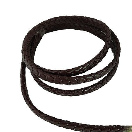 Couro Chato Trançado  - marrom café - Sintético 10mm x  4mm - Com 50 Metros