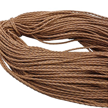 Fio de Couro Trançado - Caramelo - Sintético  4mm - Rolo C 100 Metros