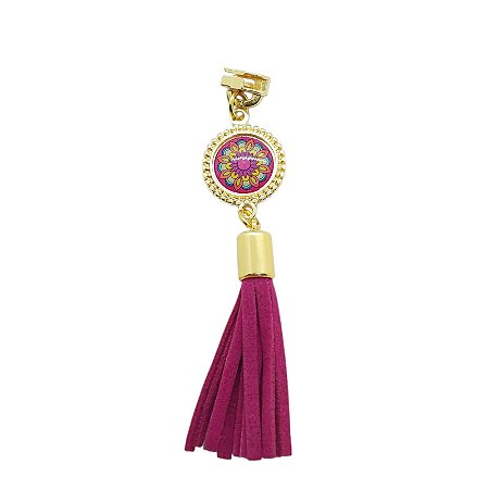 Cursor de Zíper com Tassel Rosa - Mandala