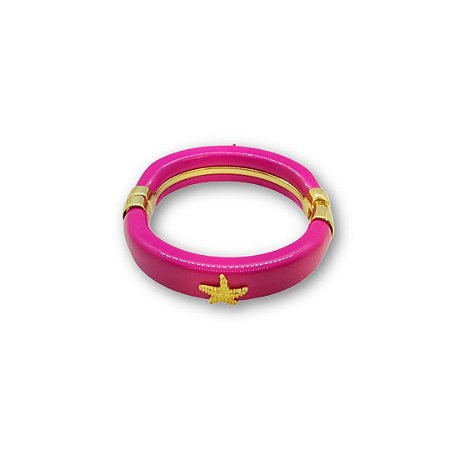 Bracelete com Fecho Imã - Rosa acabamento Dourado