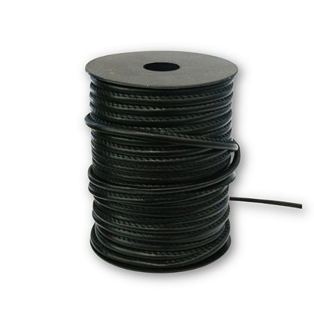 Fio de Couro Liso - preto - Sintético  4mm - Rolo C 50 Metros