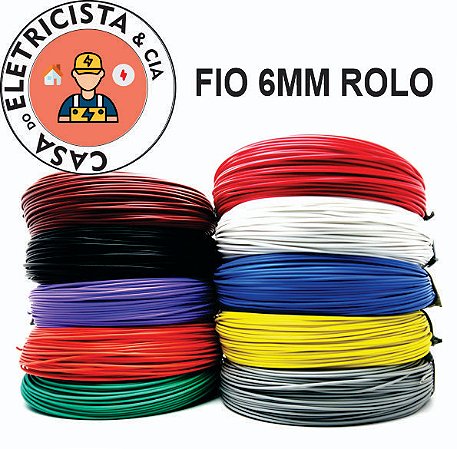 fio 6mm cabo anti chamas rolo com 100 metros