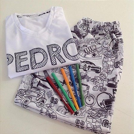 Pijama Curto de Colorir Personalizado Masculino