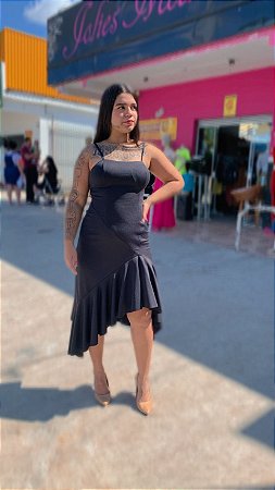 Vestido jasmim Midi  barra babado mulet