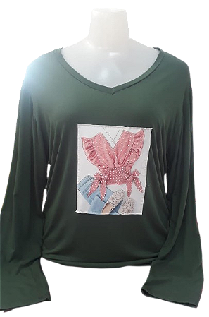 Tunica manga longa gola v plus sais