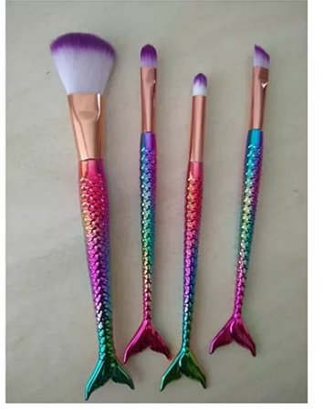 Kit Pincel de Maquiagem Sereia com 4 Peças