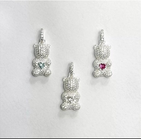 Pingente Urso Com Coração 2,3cm - ROSA