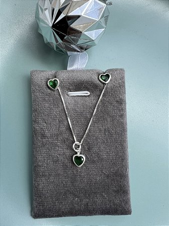 Conjunto coracao Verde esmeralda