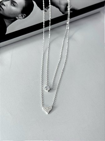 COLAR  DUPLO PONTO DE LUZ E CORAÇÃO 40CM + 5CM - 2.68g