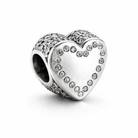 Berloque coração chapa cravejado