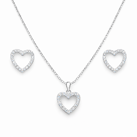 Conjunto coração cravejado vazado