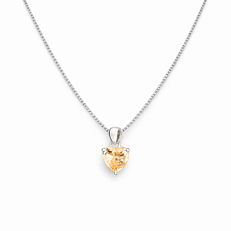 Colar pingente coração zirconia citrino