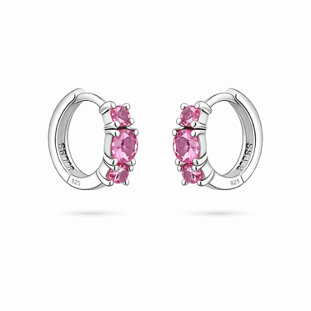 Argolinha de clique zirconia rosa P