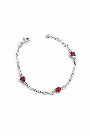 Pulseira infantil coração zirconia vermelha