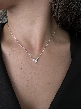 Colar pingente coração zirconia crystal pedras