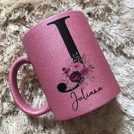 Caneca Personalizada com Glitter Rosa - Adicione Brilho e Exclusividade com Seu Nome!