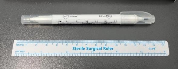 Caneta estéril para marcação de pele. Ponta dupla (1.0mm e 0,5mm)