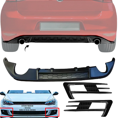 Saia Traseira Difusor Spoiler Ponteira Dupla Golf Gti Tsi Mk7 2014 2015 2016 2017