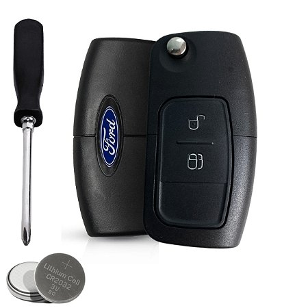 Kit Capa Carcaça Chave Canivete Ford New Ecosport 2013 2014 2015 2016 2 e 3 Botões +  Bateria + Mini Chave Phillips
