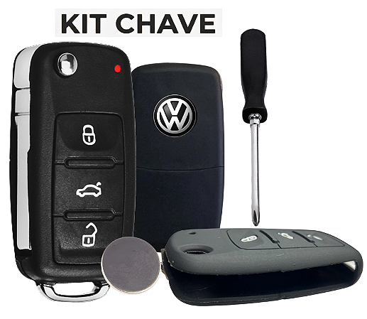Kit Capa Capinha Emborrachada Silicone + Chave Canivete Vw Gol Fox Golf Up Jetta Voyage G6 Gti + Bateria 3V + Chave de F
