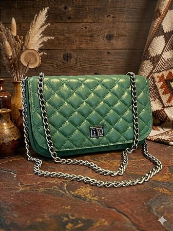 Bolsa verde couro legítimo