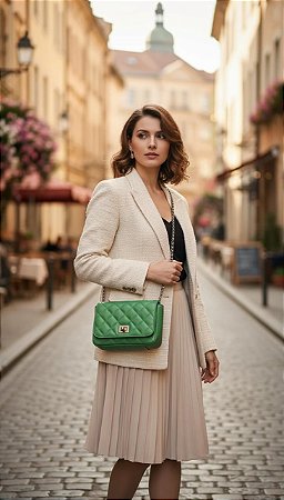 Bolsa verde couro legítimo P