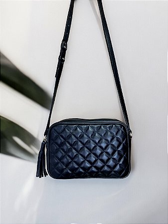 Bolsa matelassê preta couro legítimo