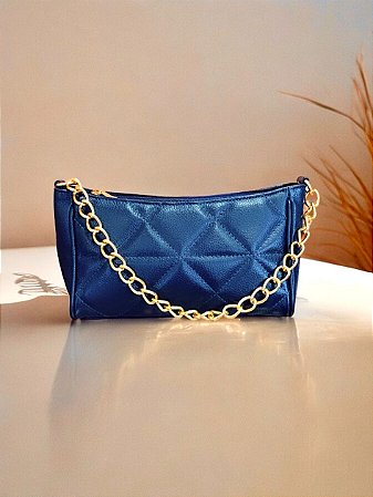 Bolsa couro legítimo baguete corrente marinho