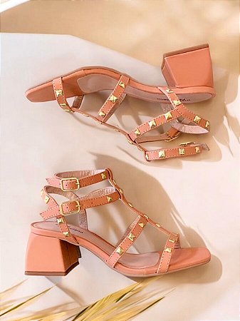 Sandália spike blush salto bloco