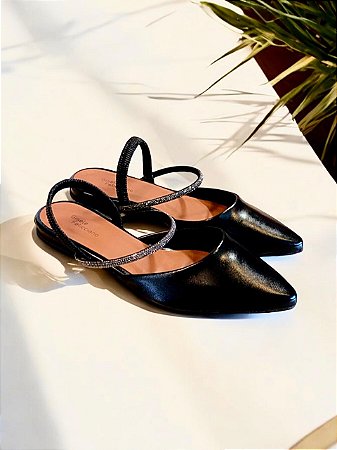 Sapatilha sling preta strass elástico