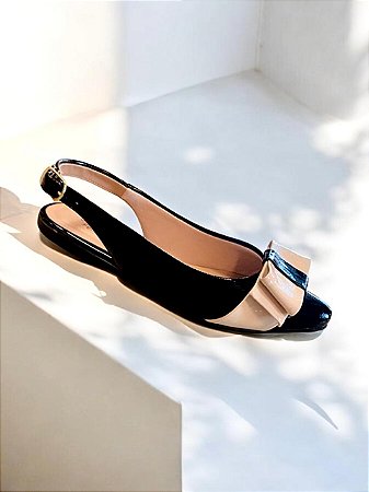 Sapatilha slingback preta laço off