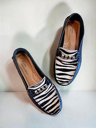 Mocassim preto zebra couro legítimo