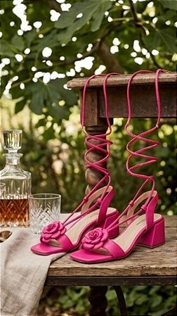 Sandália pink flor de couro