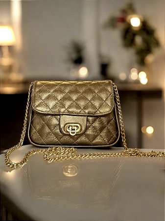 Bolsa Paris P bronze couro legítimo