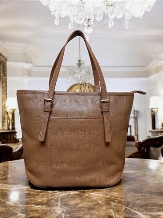 Bolsa 2 tiras caramelo couro legítimo