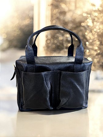 Bolsa 2 bolsos preta couro legítimo