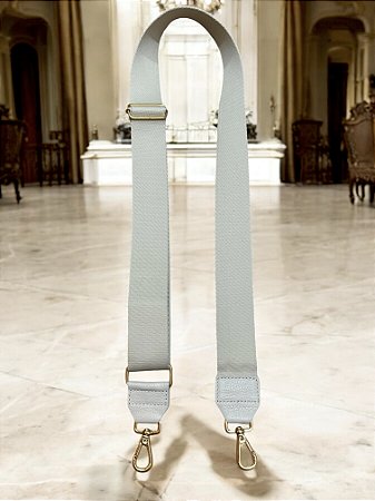 Alça gorgurão off white couro legítimo