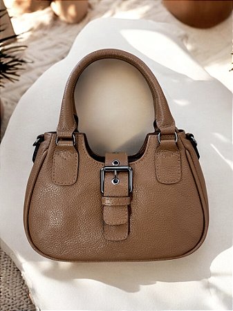 Bolsa meia lua camel couro legítimo