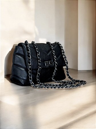 Bolsa luxo preta couro legítimo