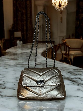 Bolsa luxo ouro velho couro legítimo