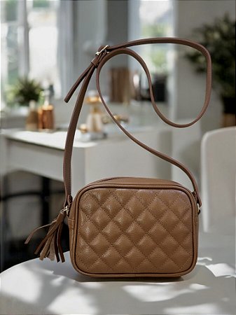 Bolsa afim paris camel couro legítimo