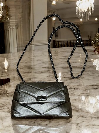 Bolsa luxo grafite couro legítimo