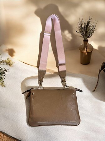 Bolsa 2 zíperes blush couro legítimo