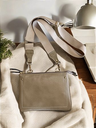 Bolsa 2 zíperes nude couro legítimo