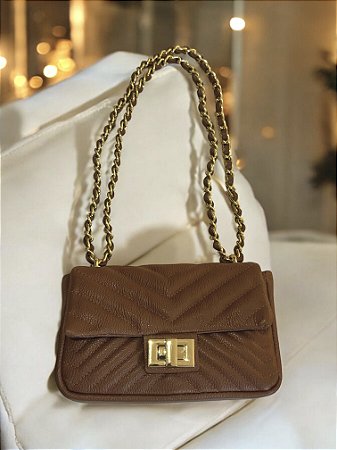 Bolsa Gisele camel couro legítimo