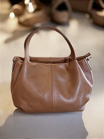 Bolsa nervura caramelo couro legítimo