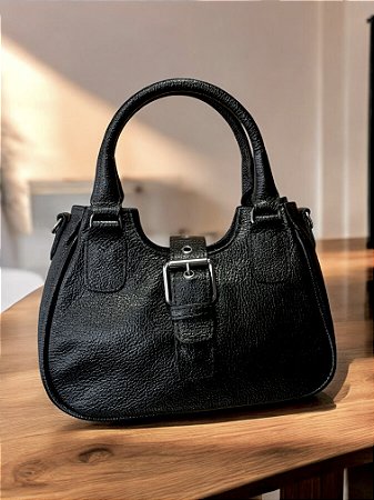 Bolsa meia lua preta couro legítimo
