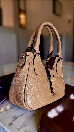 Bolsa meia lua bege couro legítimo