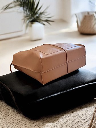 Bolsa couro legítimo caramelo grande