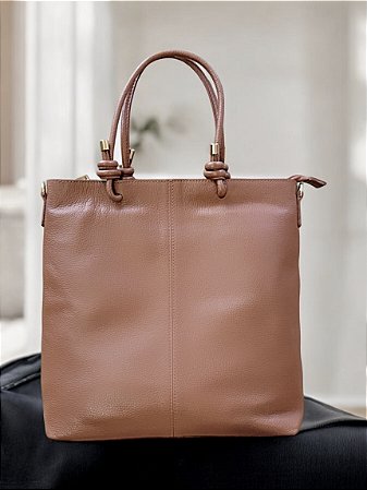 Bolsa couro legítimo alça nó caramel